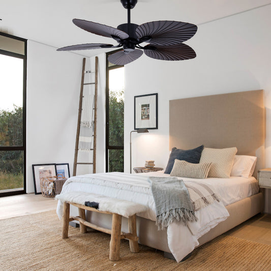 52" Palm Leaf Ceiling Fan with 5 Blades and Lampshades - Bronze Finish for Bedroom and Living Room DS-FH90