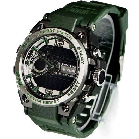 Dark green men's watch sports military 50M waterproof men's watch, dual display sports watch