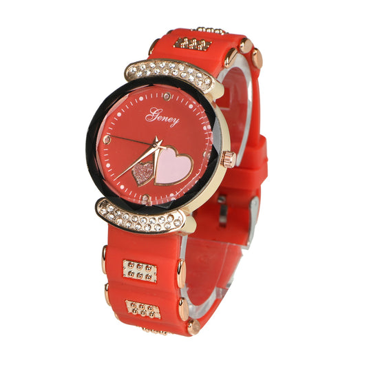 New Fashion Women's Watch,Red High end Silicone Strap with Diamonds, Japanese Quartz Waterproof Women's Watch, the Best Gift for Women