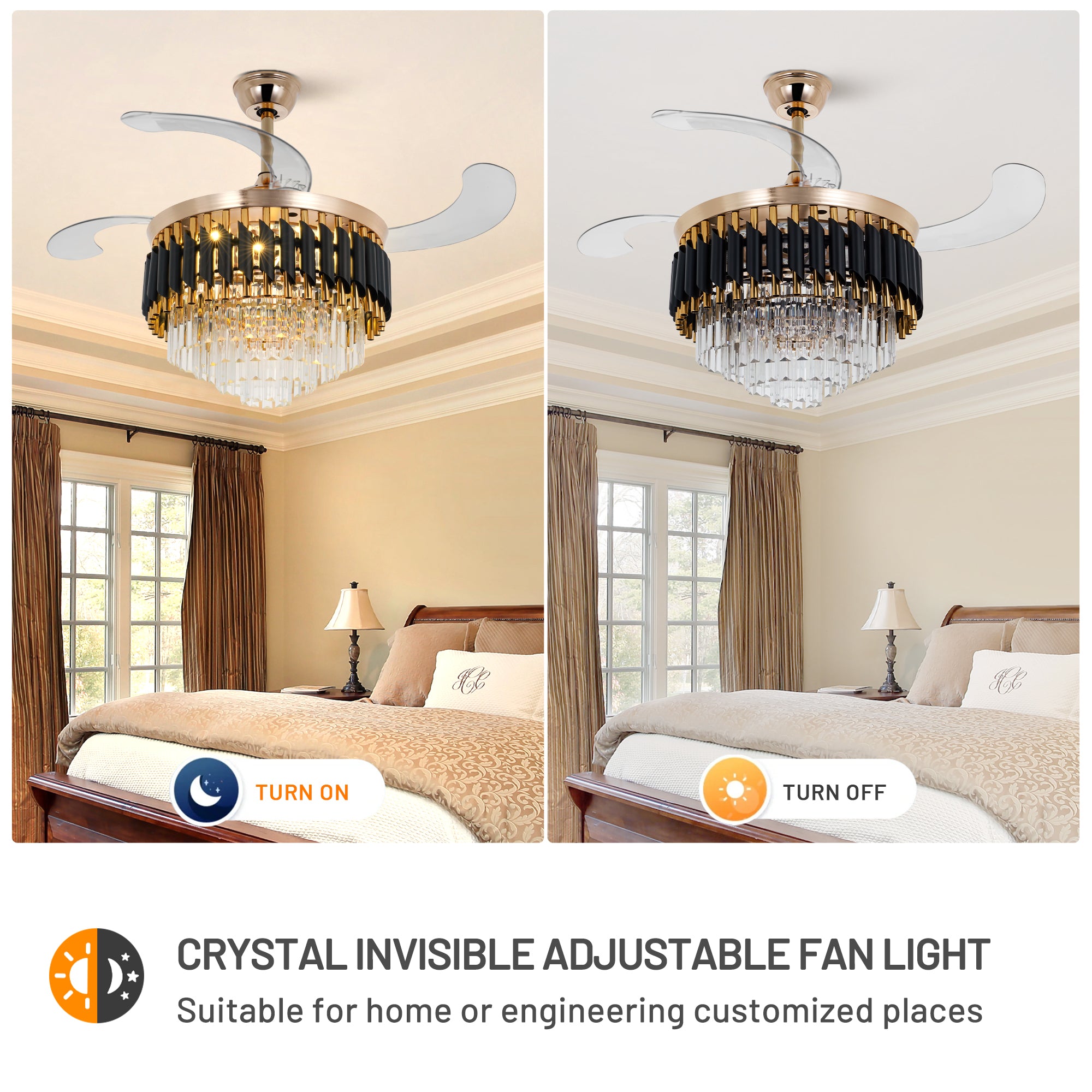 42" Crystal Celing Fan with LED Lights (Gold) DS-FZ188