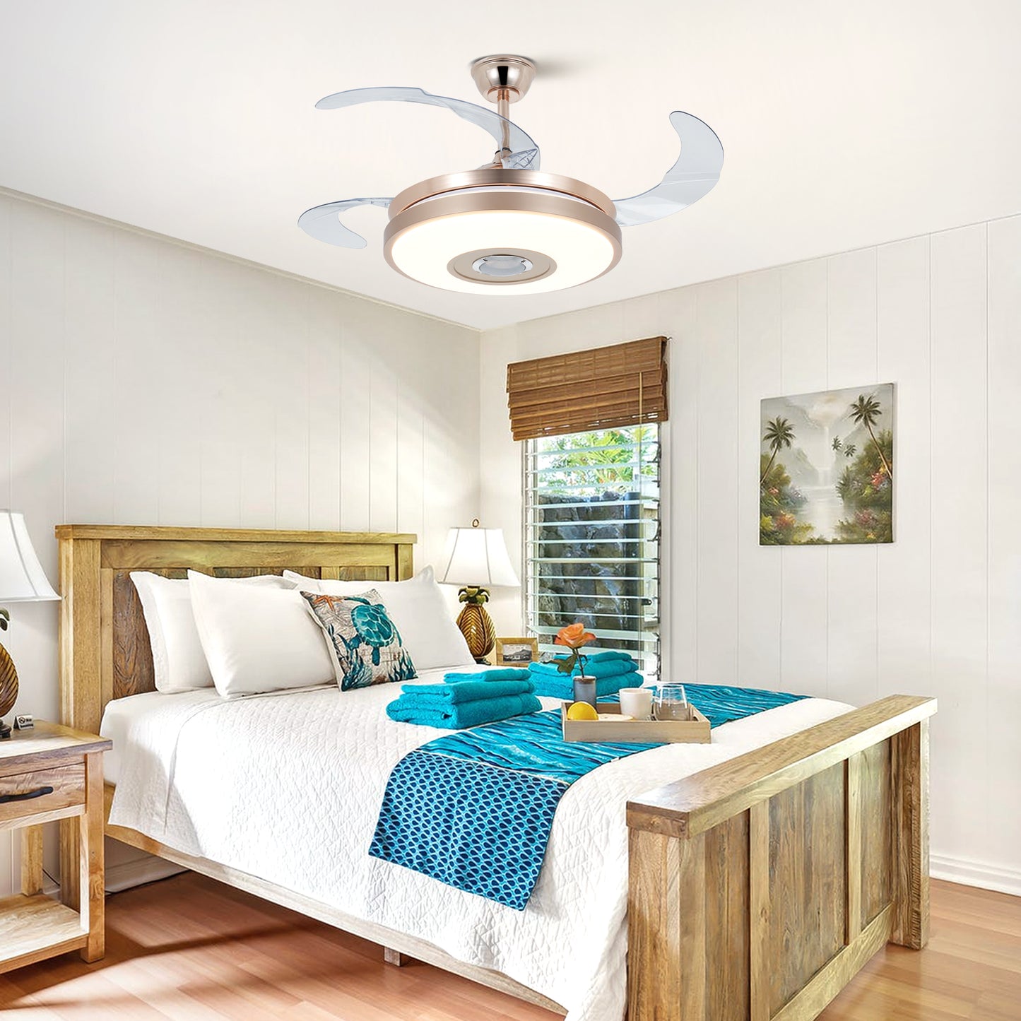 Bluetooth Speaker Seven Color Dimming Fan Chandelier DS-LN110