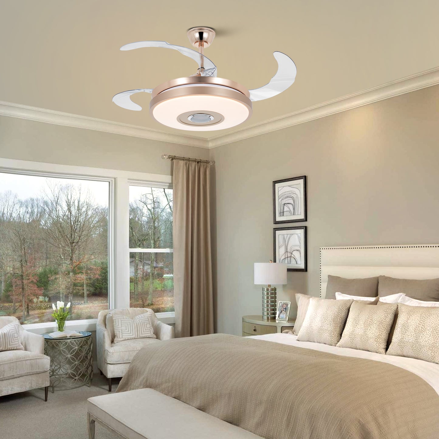 Bluetooth Speaker Seven Color Dimming Fan Chandelier DS-LN110