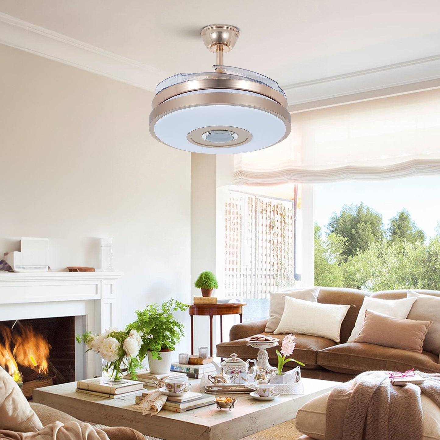 Bluetooth Speaker Seven Color Dimming Fan Chandelier DS-LN110