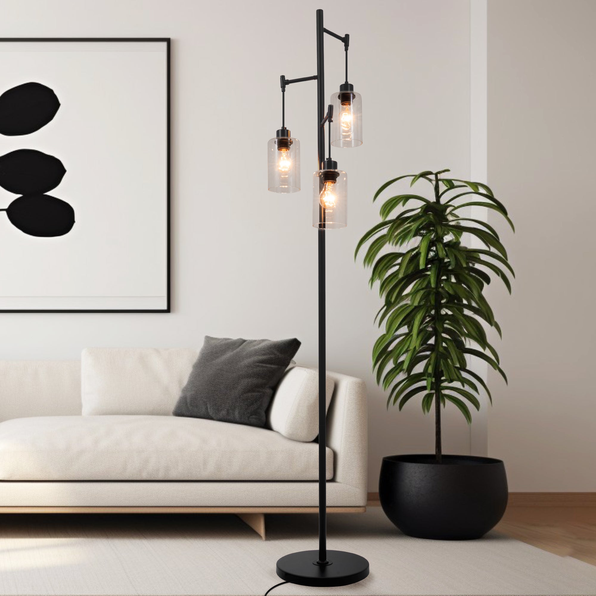 Black 3-head Wrought Iron Floor Lamp DS-LY01