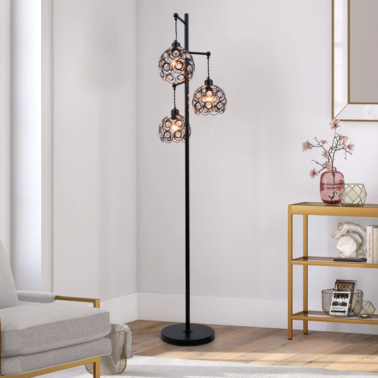 3-Head Wrought Iron Floor Lamp Black DS-LY02