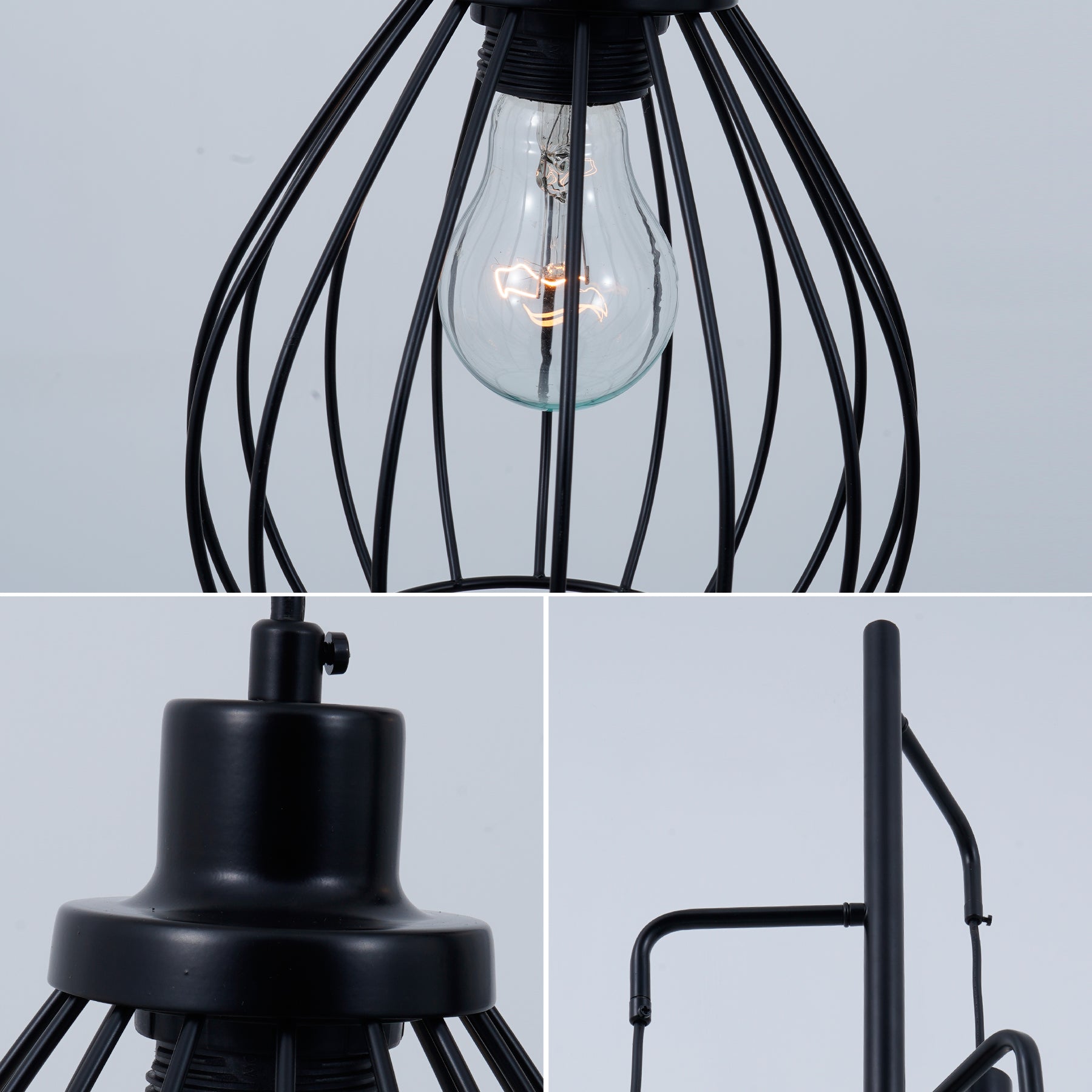 3-Head Black Bird Cage Floor Lamp DS-LY06