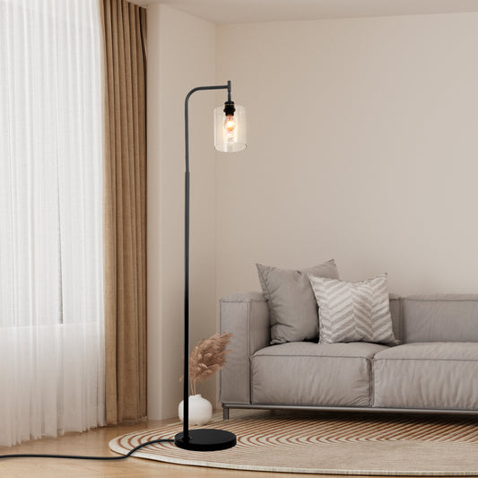 Modern Standing Tall Industrial Arched/Arc Floor Lamp with Glass Shade and 2 Bulbs Included DS-LY08