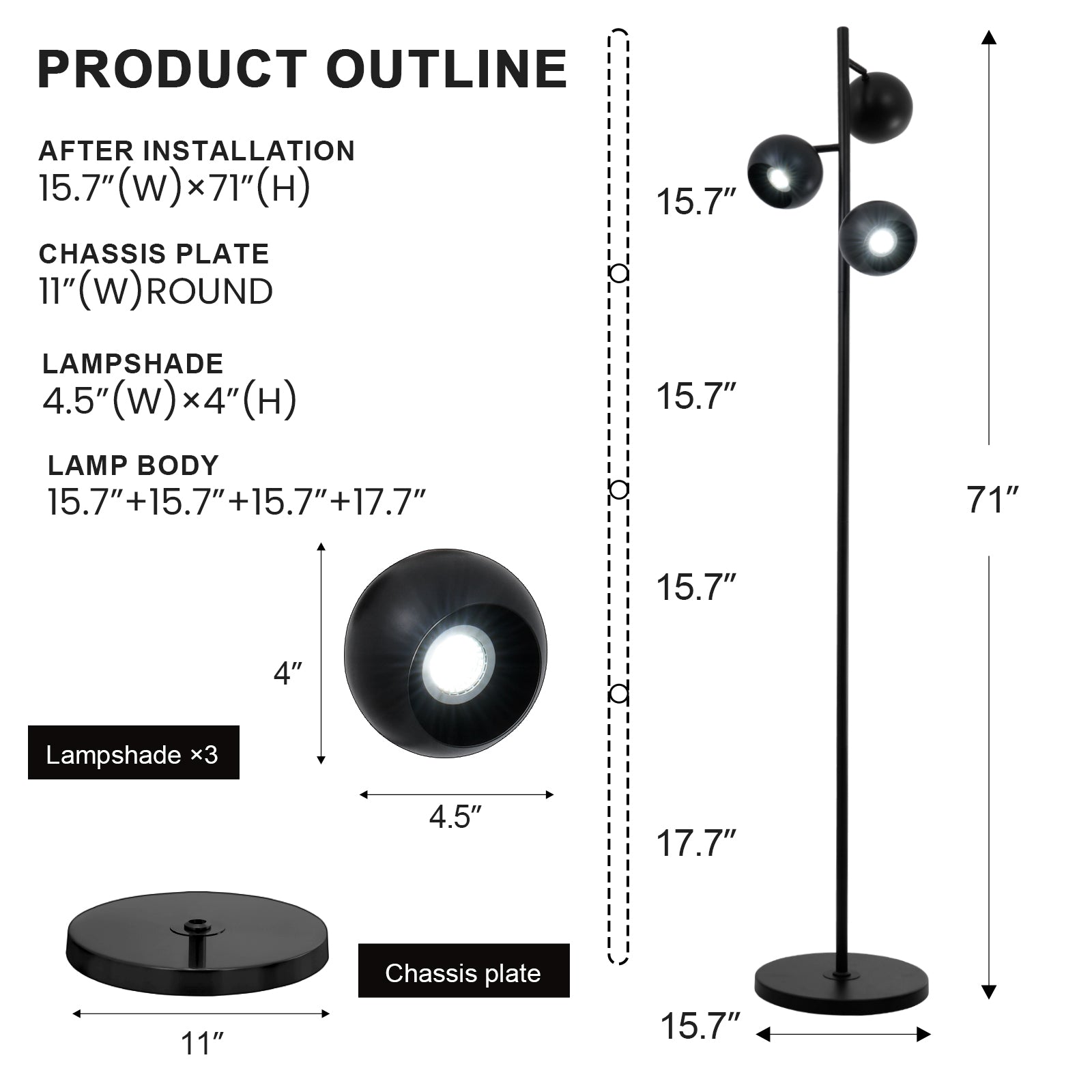 Black Round Lampshade Floor Lamp DS-LY12