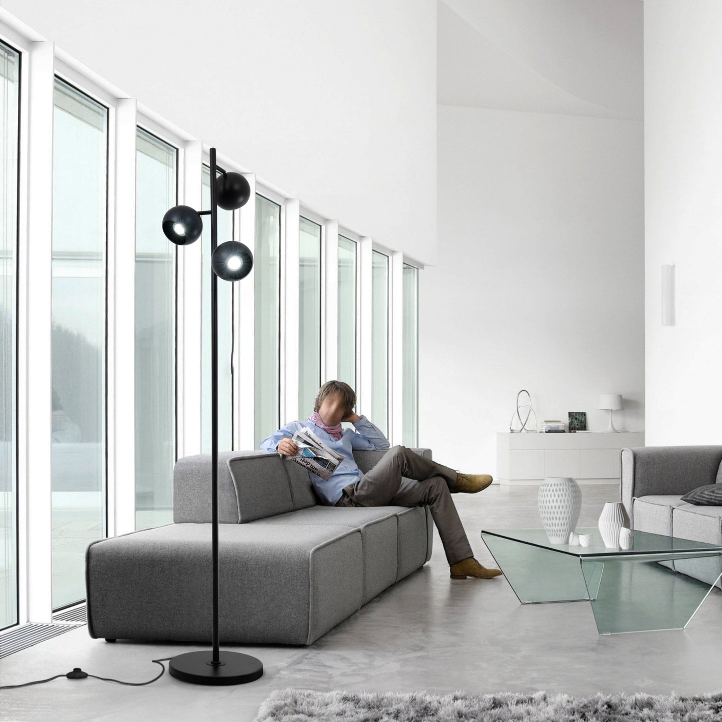 Black Round Lampshade Floor Lamp DS-LY12