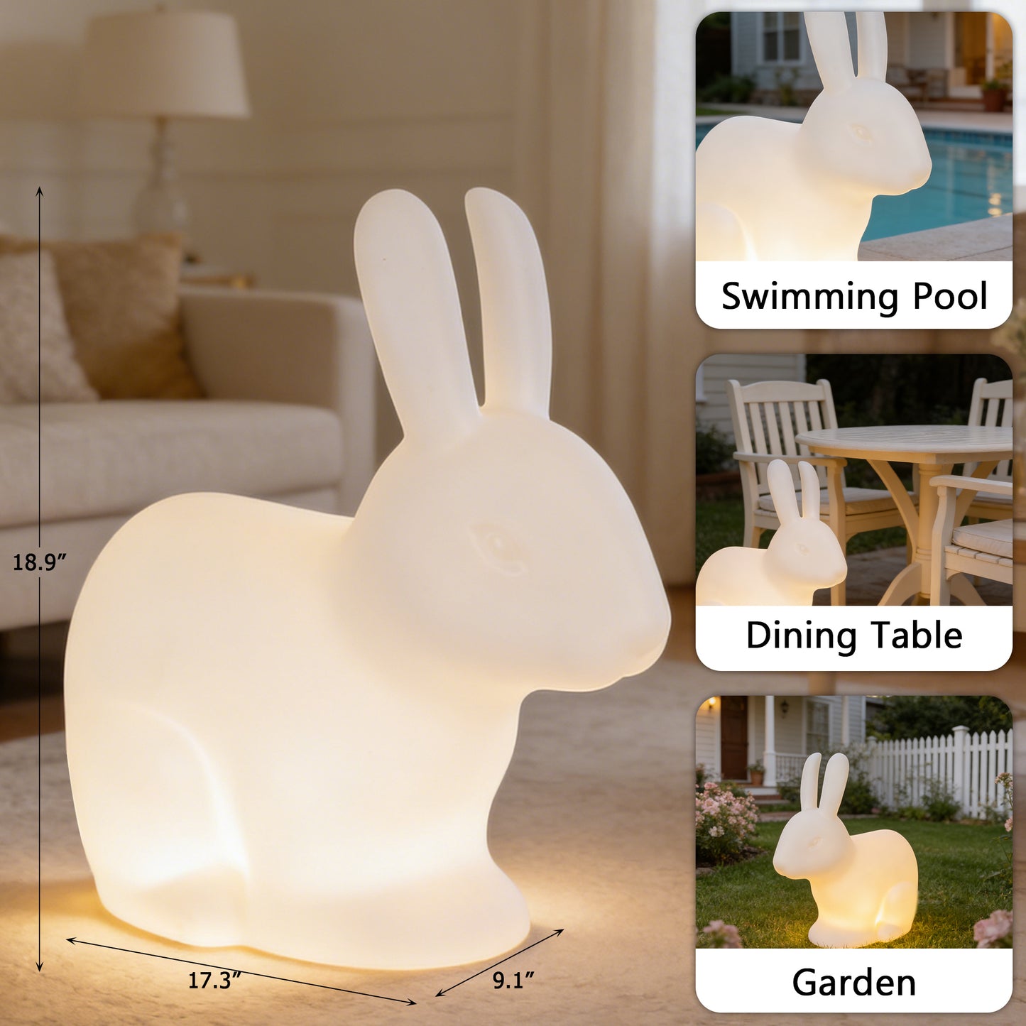 Bunny Decor Lamp - 16 Color Changing Rabbit Night Light with Remote, IP65 Waterproof