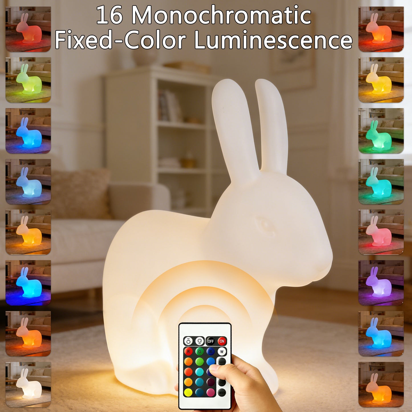 Bunny Decor Lamp - 16 Color Changing Rabbit Night Light with Remote, IP65 Waterproof