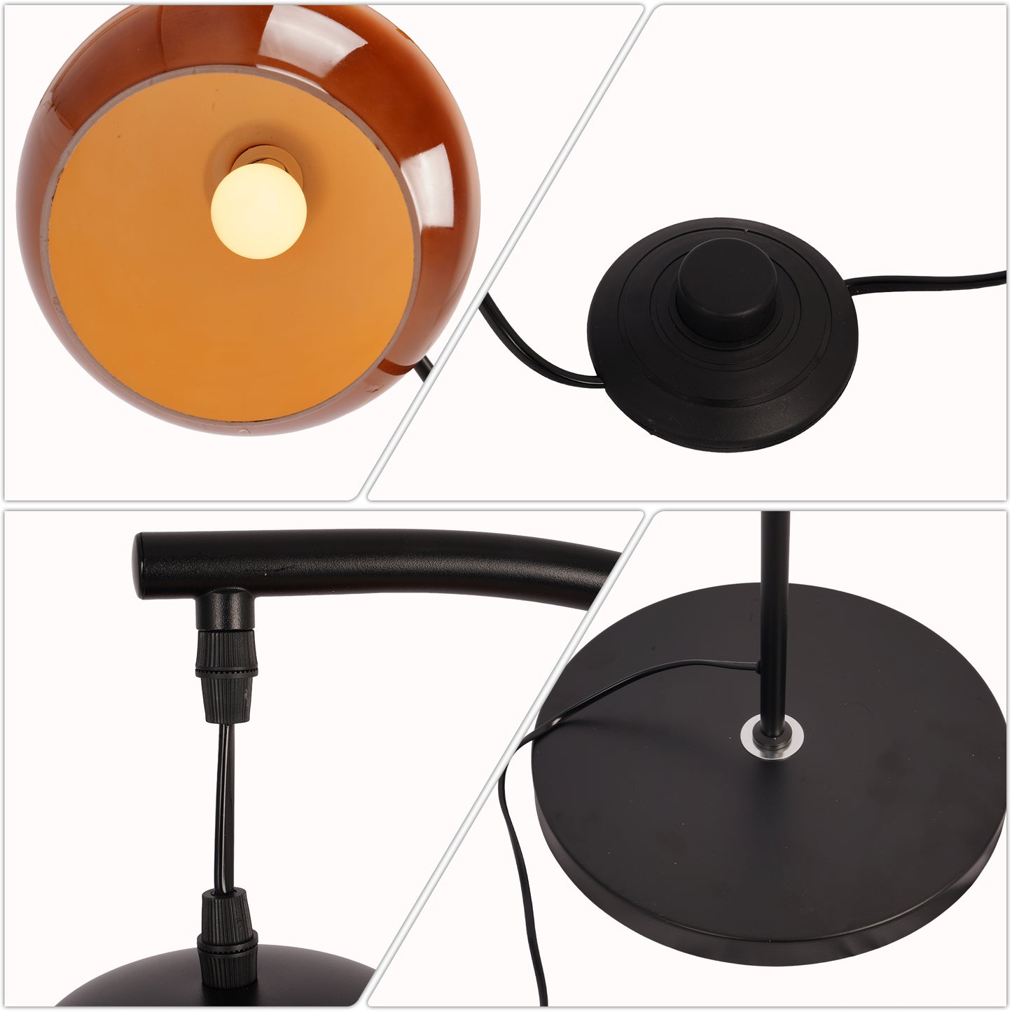 Modern Arc Floor Lamp with Amber Glass Globe Shade | 59" Black Metal Standing Lamp with E26 Warm Bulb