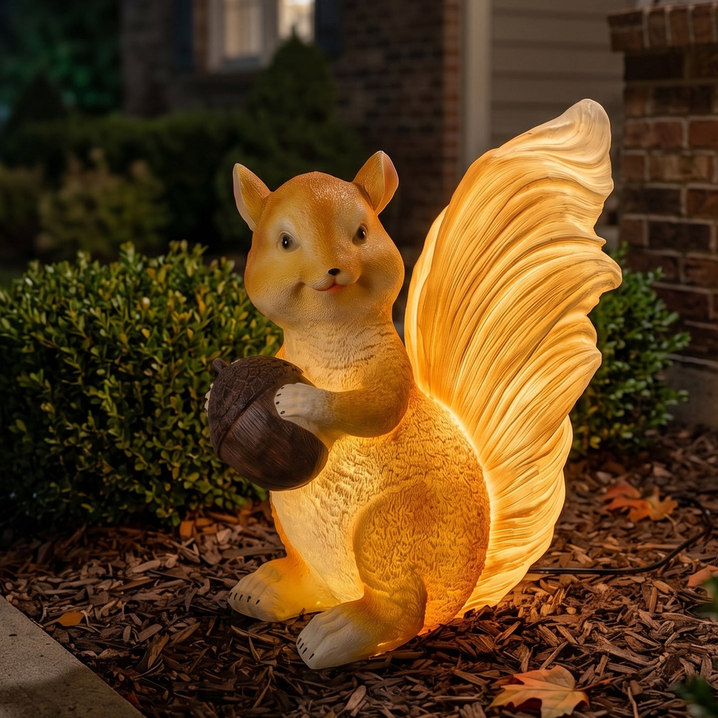 Solar-Powered Squirrel Garden Statue Light, Weatherproof Fiberglass Yard Art with Remote Control, Whimsical Outdoor Decor
