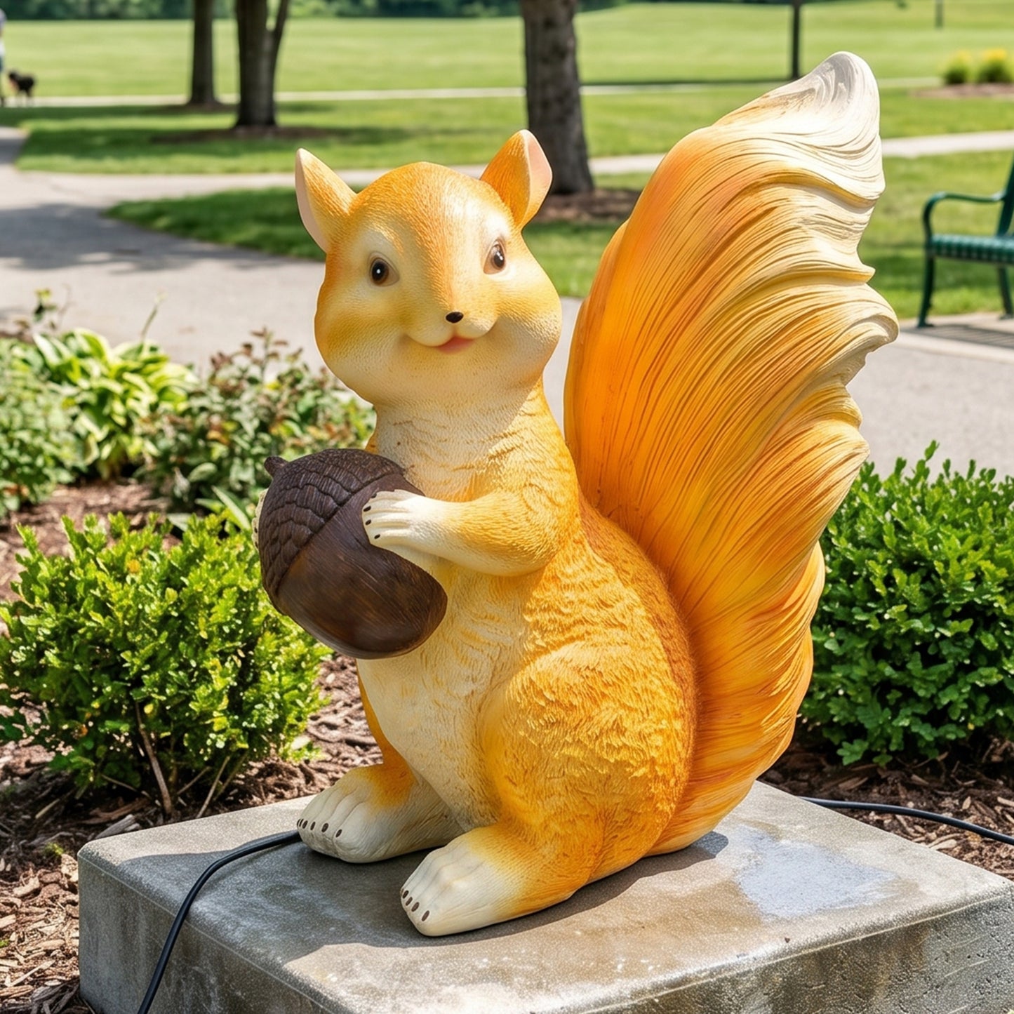 Solar-Powered Squirrel Garden Statue Light, Weatherproof Fiberglass Yard Art with Remote Control, Whimsical Outdoor Decor