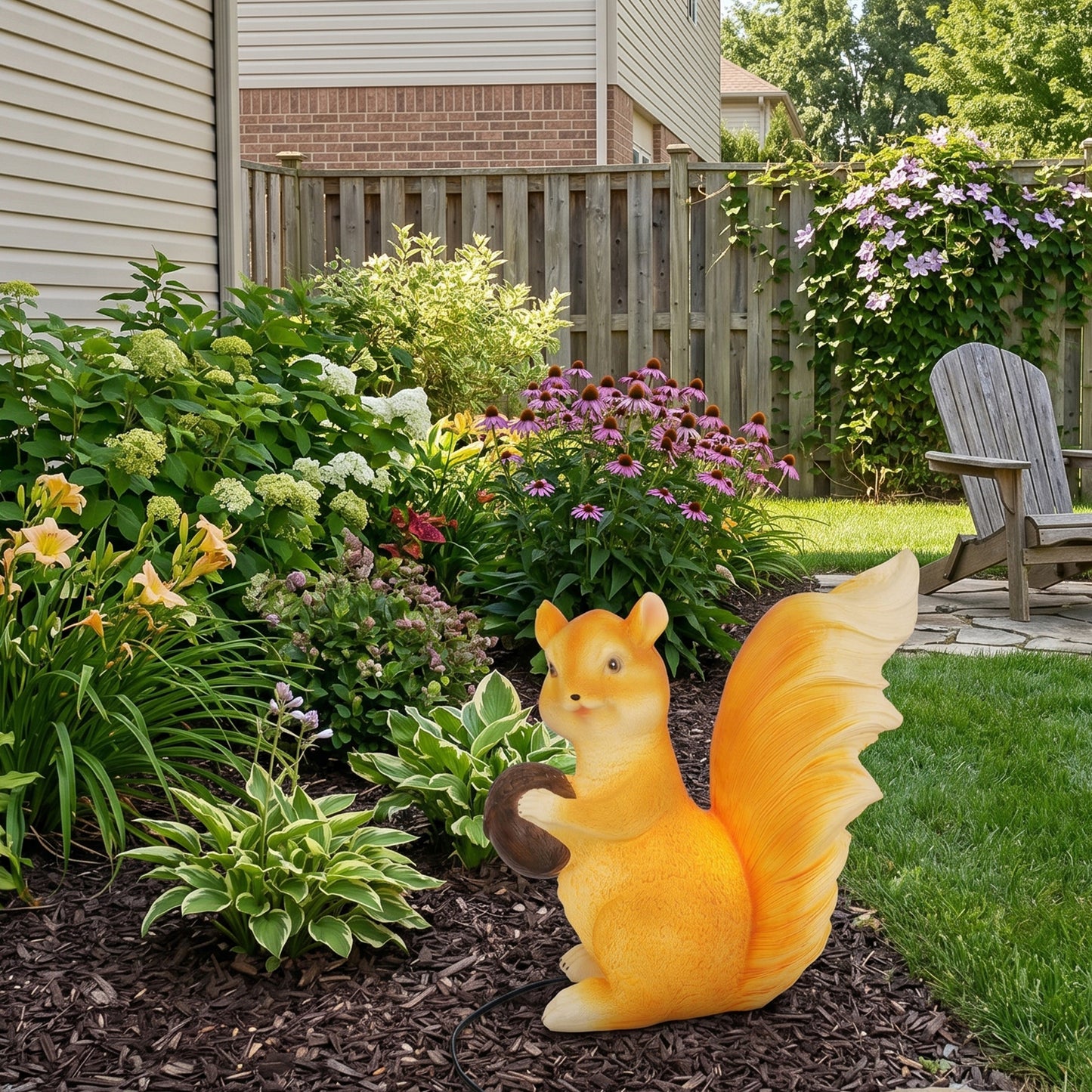 Solar-Powered Squirrel Garden Statue Light, Weatherproof Fiberglass Yard Art with Remote Control, Whimsical Outdoor Decor