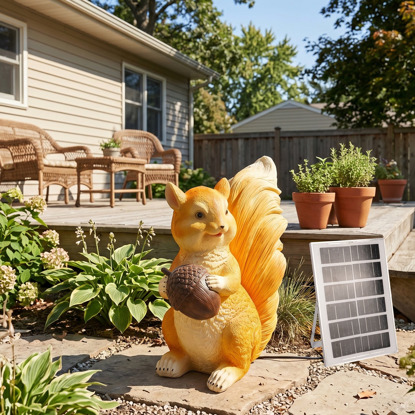 Solar-Powered Squirrel Garden Statue Light, Weatherproof Fiberglass Yard Art with Remote Control, Whimsical Outdoor Decor