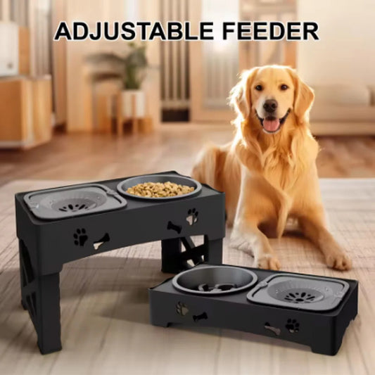 Pet Slow Feeding Bowl Adjustable Stand Non-Slip