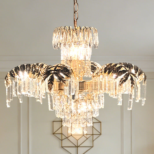 Luxury Gold Leaf Crystal Chandelier - 3-Color Dimmable 11-Light Crystal Pendant Light