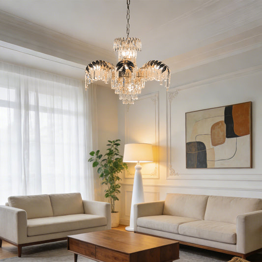 Luxury Gold Leaf Crystal Chandelier - 3-Color Dimmable 11-Light Crystal Pendant Light