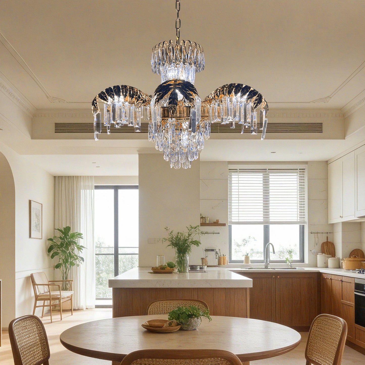 Luxury Gold Leaf Crystal Chandelier - 3-Color Dimmable 11-Light Crystal Pendant Light