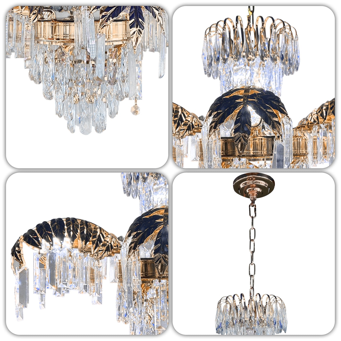 Luxury Gold Leaf Crystal Chandelier - 3-Color Dimmable 11-Light Crystal Pendant Light