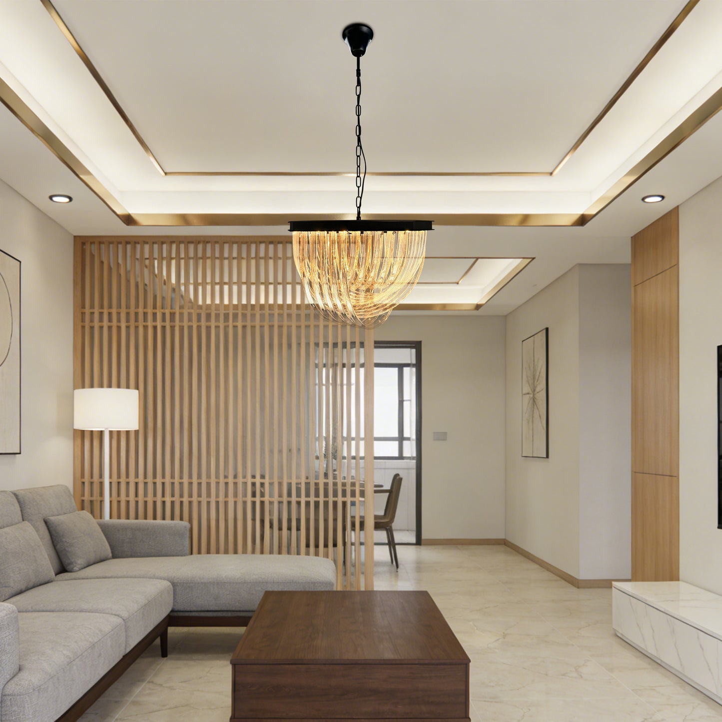 Modern Black Octagonal Frame Ribbed Glass Chandelier - 4-Light E12 Pendant Light