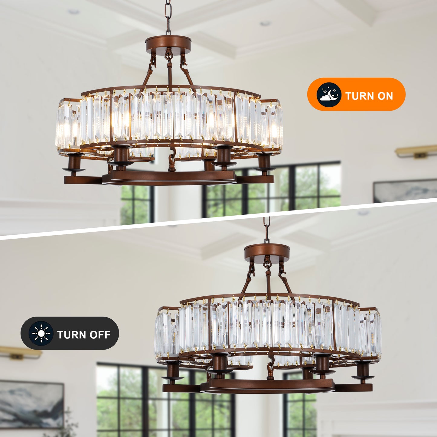 Vintage Brown Adjustable Flush Mount Crystal Chandelier DS-SL06