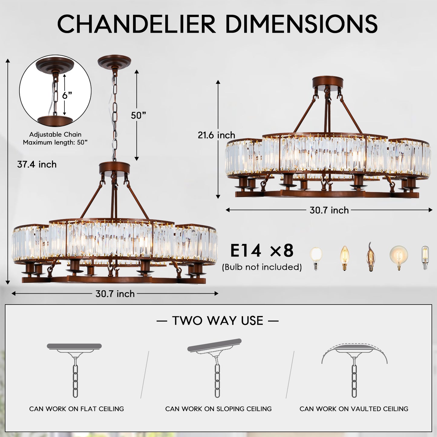 Vintage Brown Adjustable Crystal Chandelier DS-SL07
