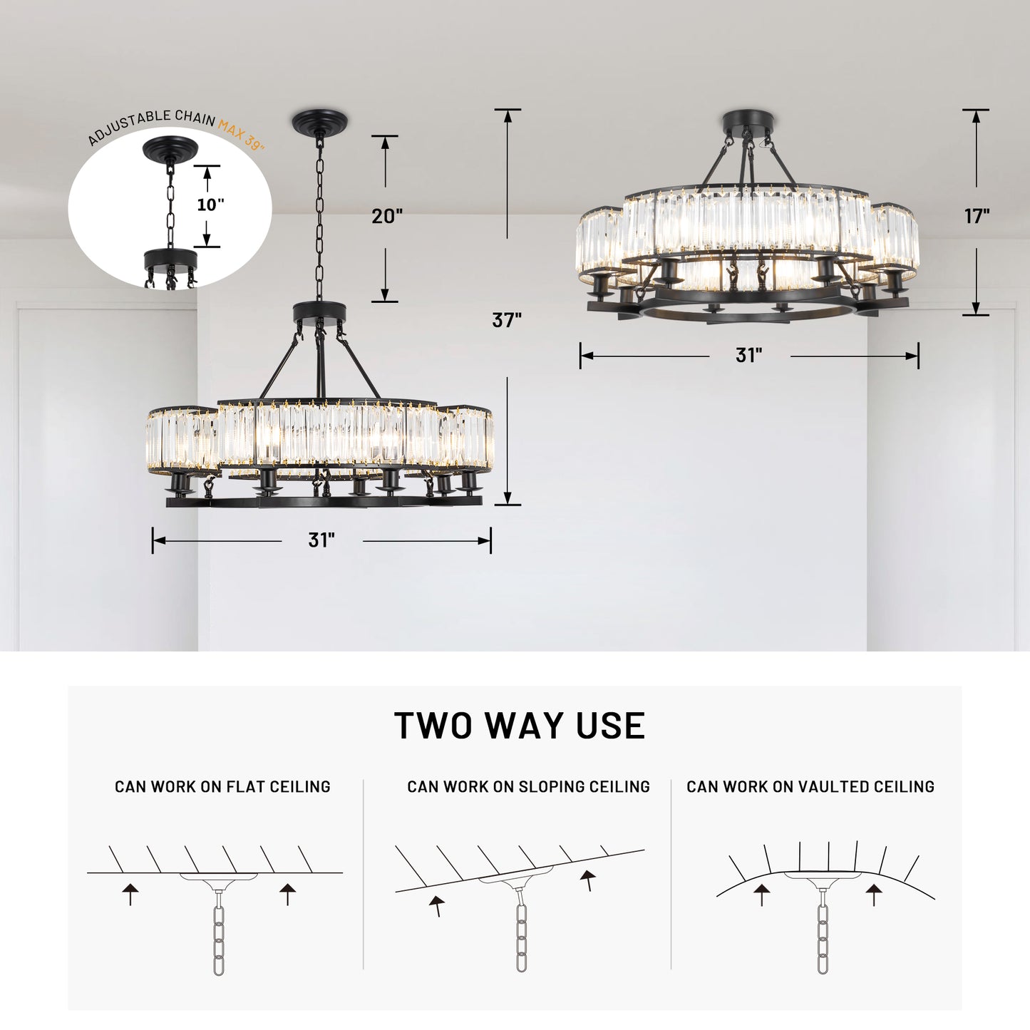 8-Light Black Simple Chandelier DS-SL08