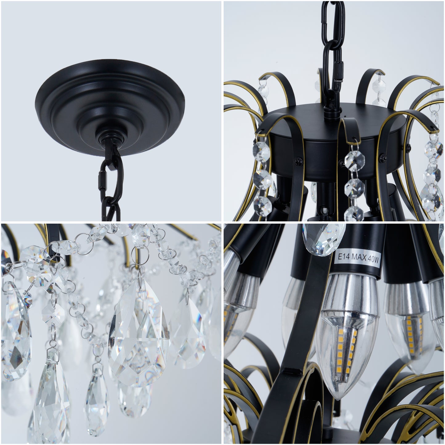 Tassels Black Gold Crystal Chandeliers DS-SQ20