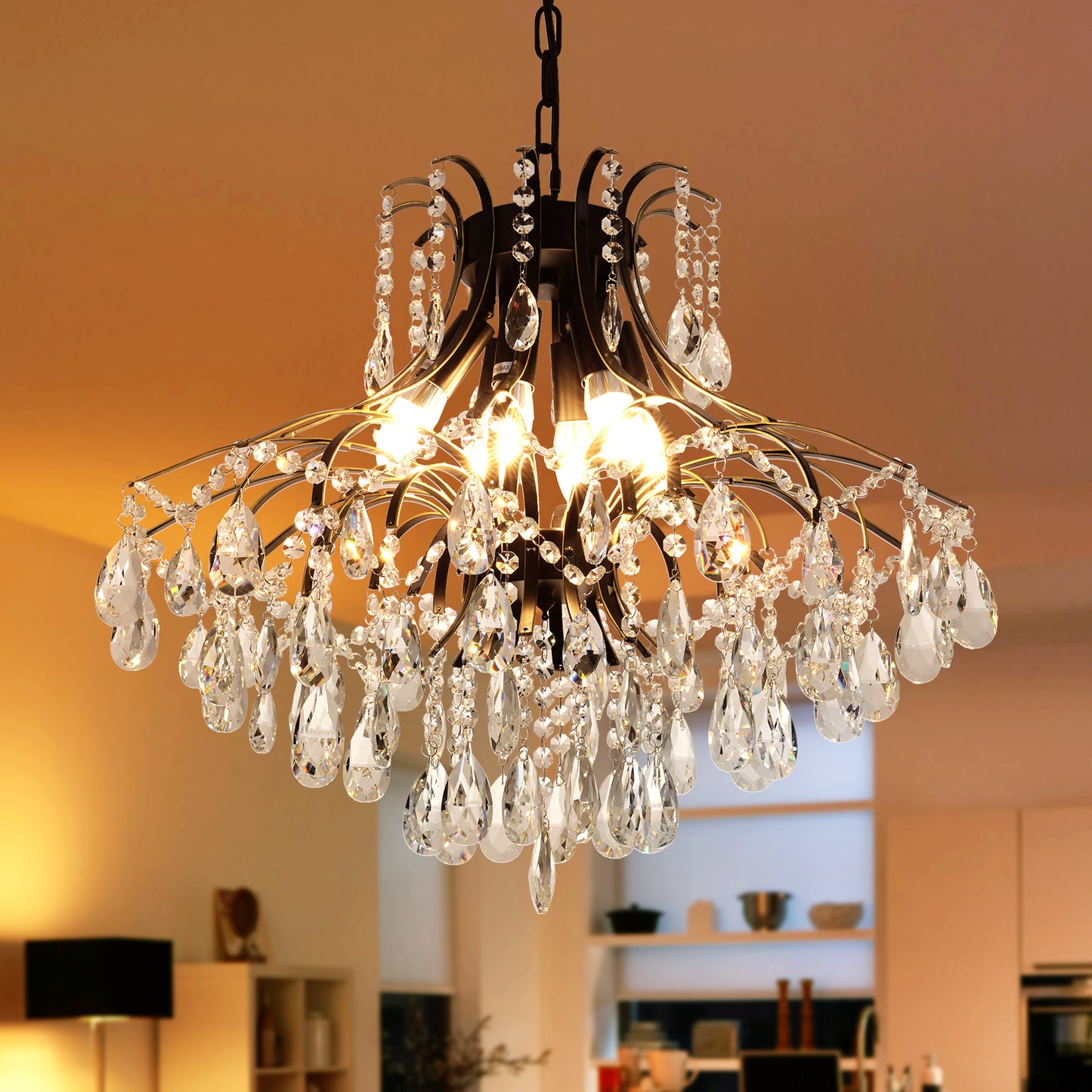 Tassels Black Gold Crystal Chandeliers DS-SQ20