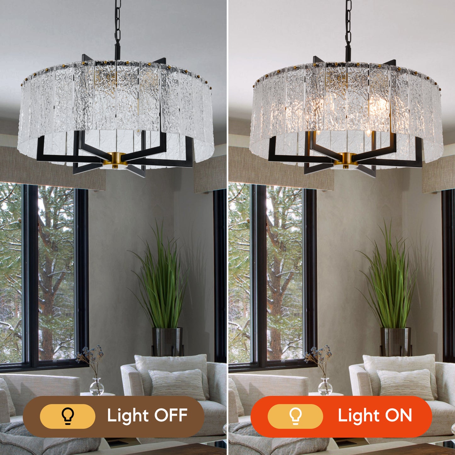 Modern Black Round Drum Water Ripple Glass Crystal Chandelier DS-SQ22