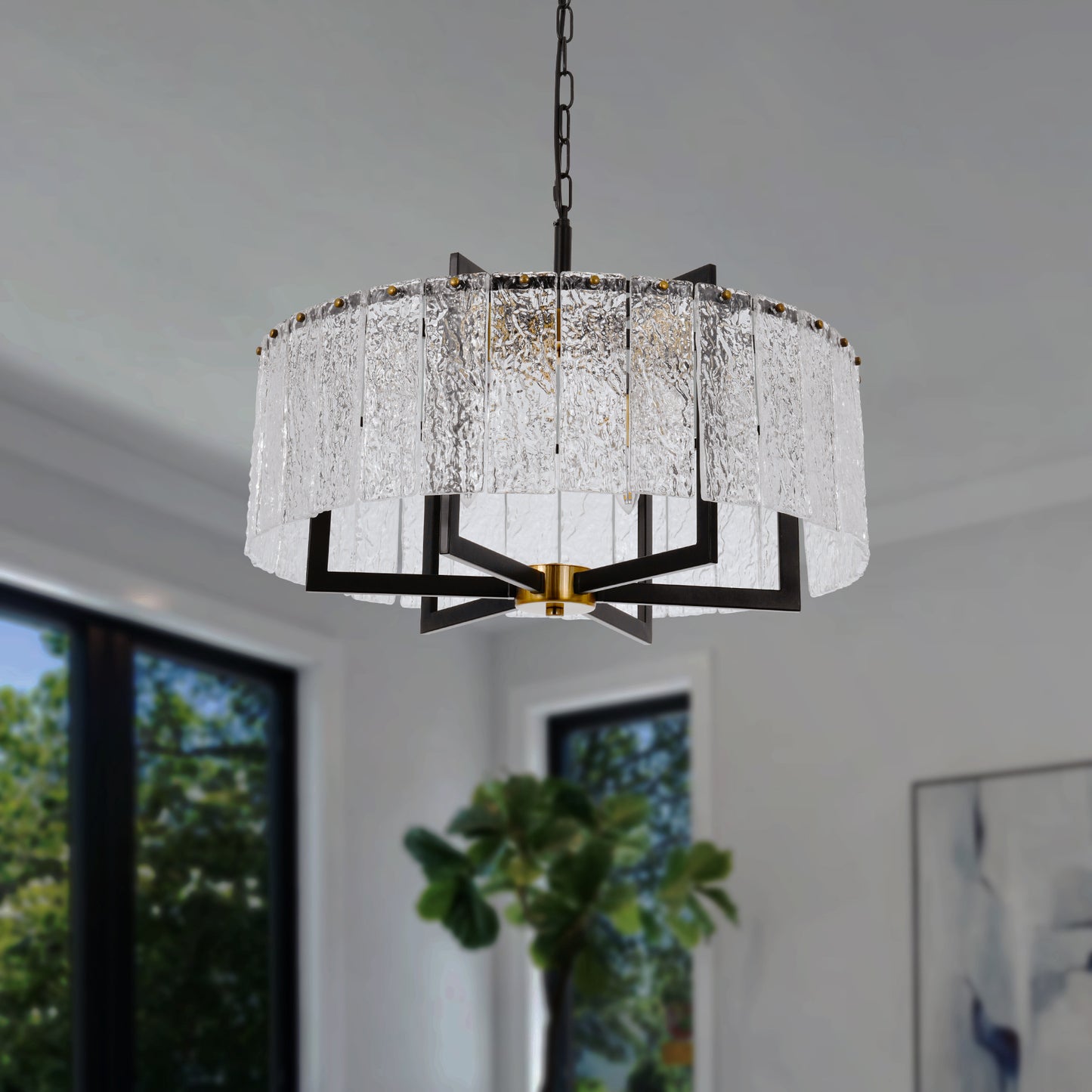 Modern Black Round Drum Water Ripple Glass Crystal Chandelier DS-SQ22