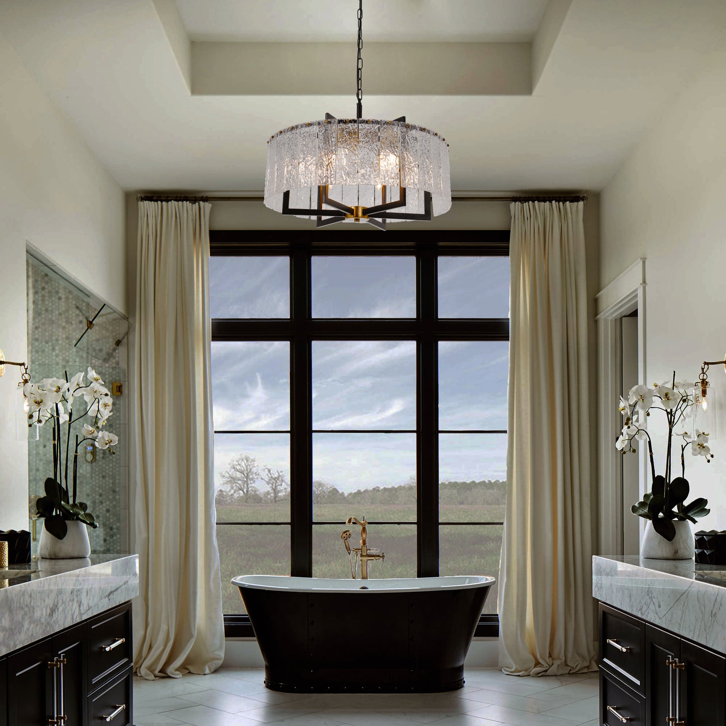 Modern Black Round Drum Water Ripple Glass Crystal Chandelier DS-SQ22