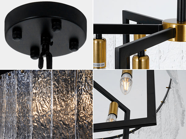 Modern Black Round Drum Water Ripple Glass Crystal Chandelier DS-SQ22