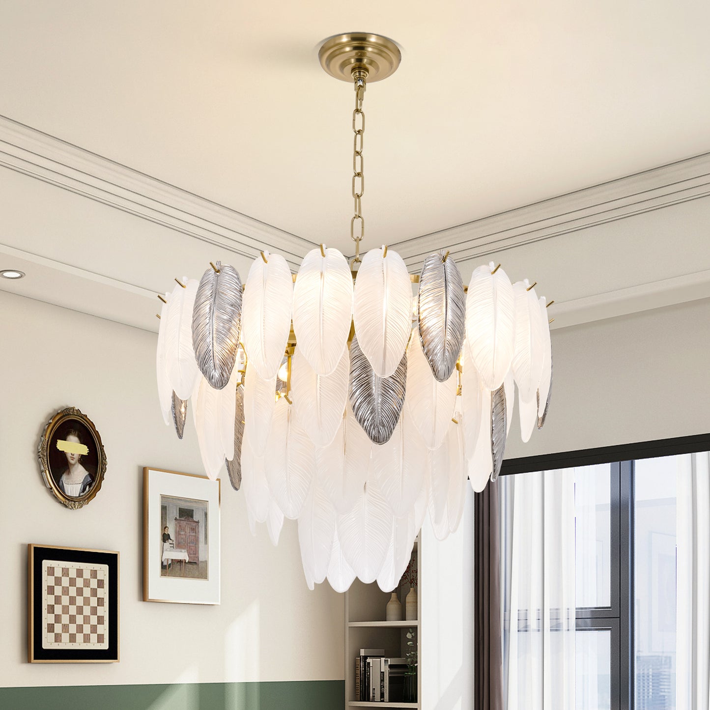 Gold Feather Elegant Crystal Chandelier DS-SQ27
