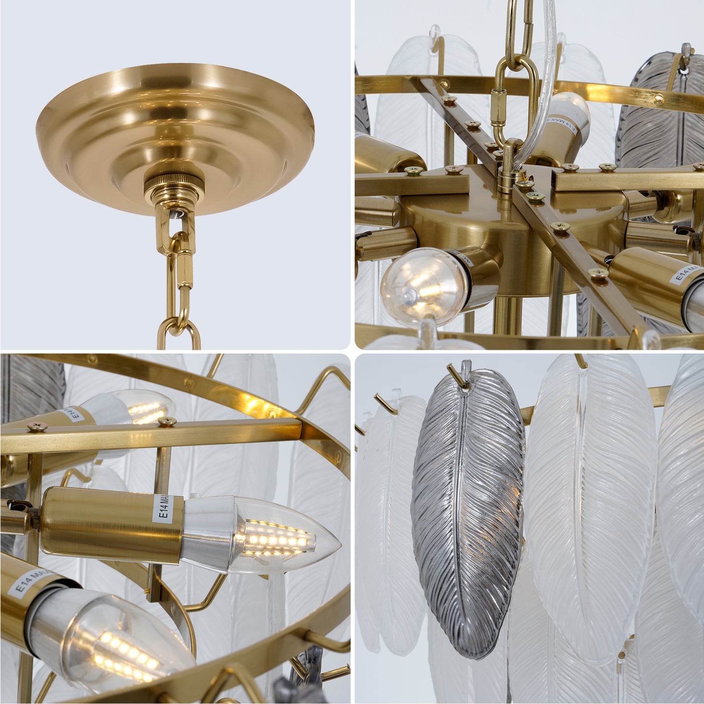 Gold Feather Elegant Crystal Chandelier DS-SQ27