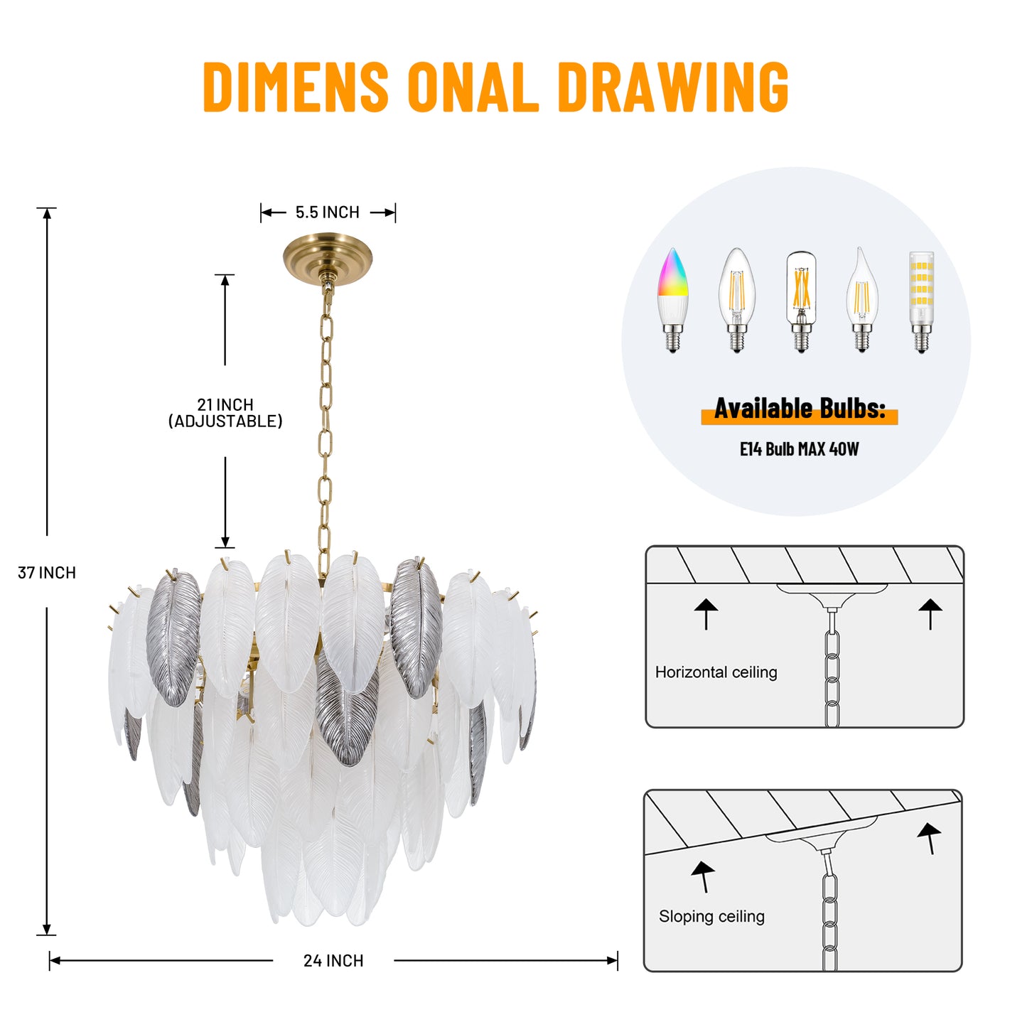 Gold Feather Elegant Crystal Chandelier DS-SQ27