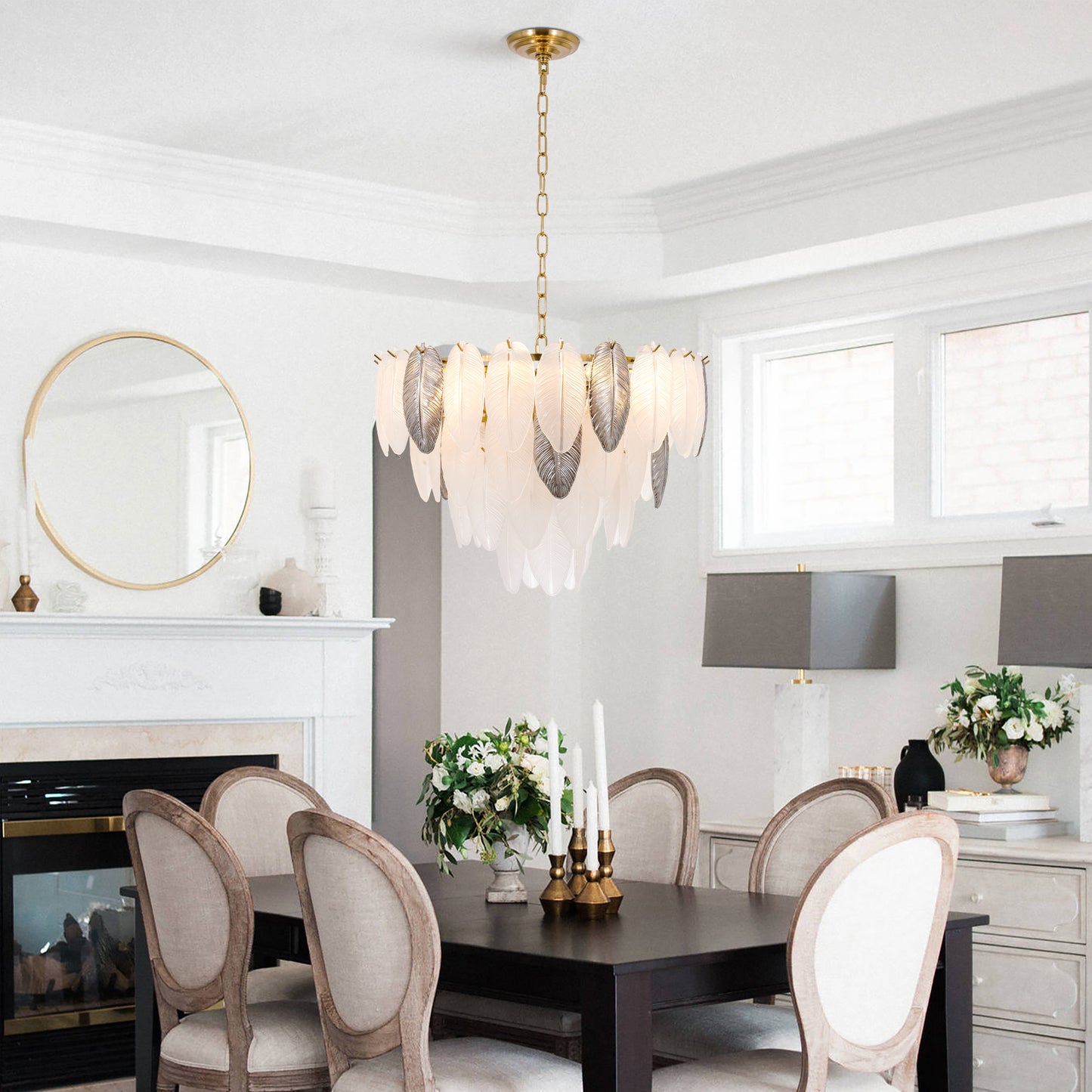 Gold Feather Elegant Crystal Chandelier DS-SQ27