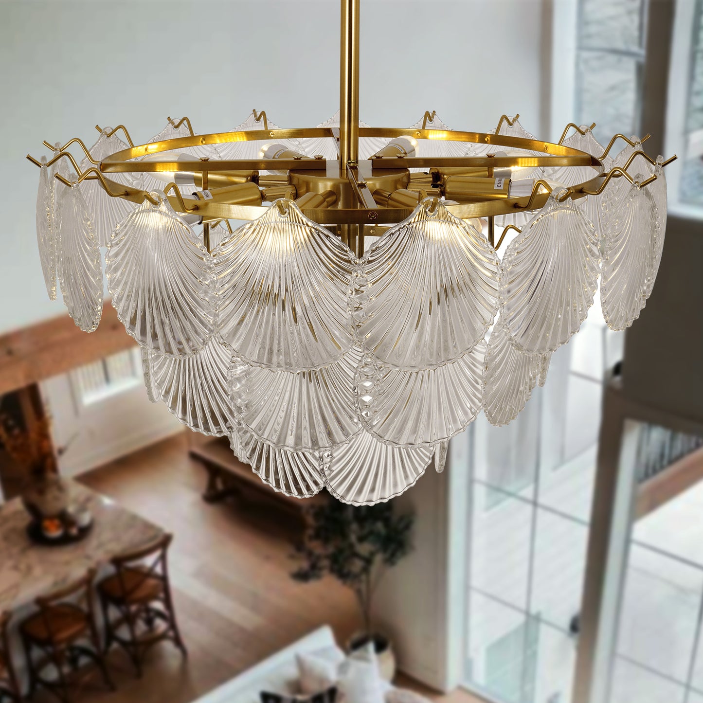 3-Layer Shell Glass Chandelier Light DS-SQ31