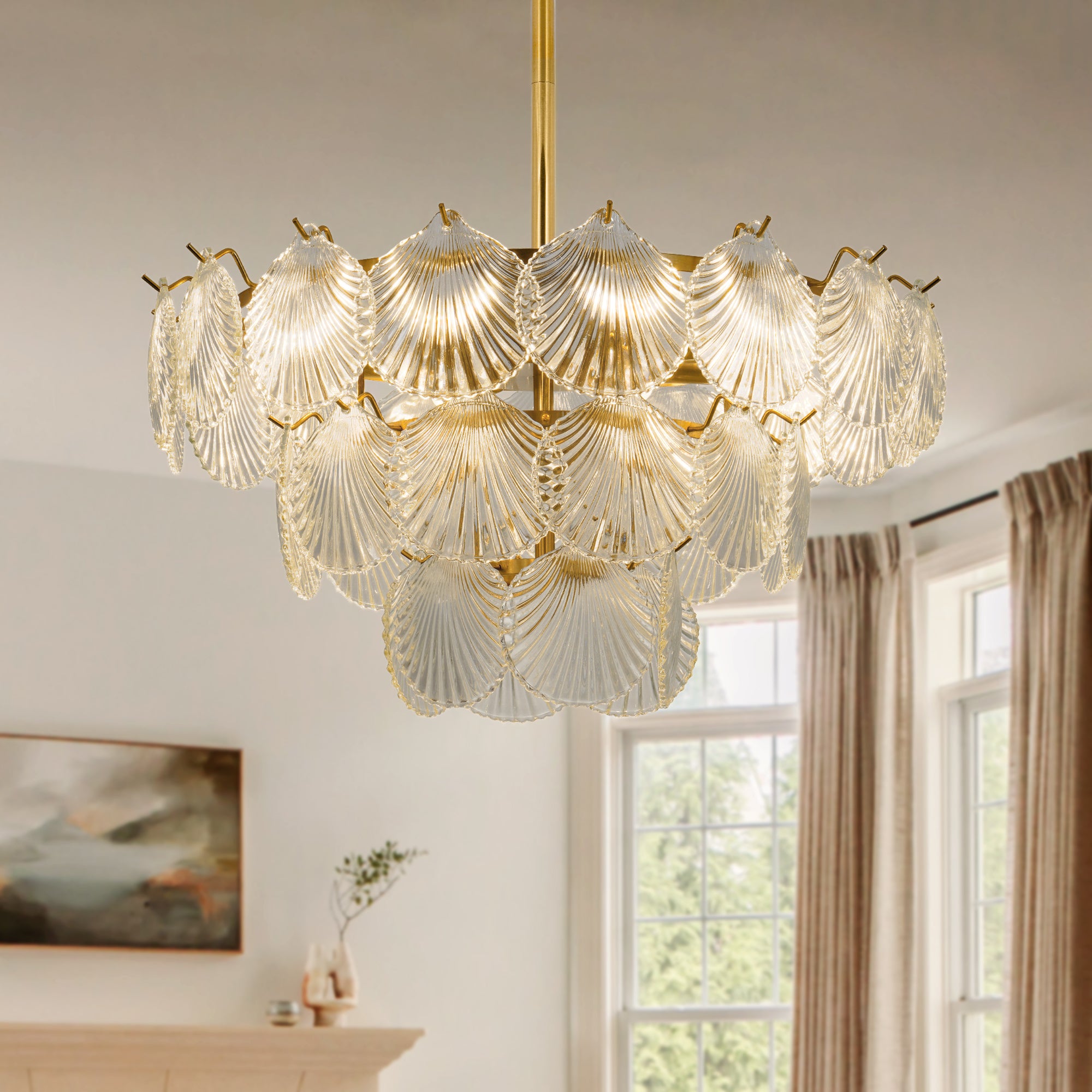 3-Layer Shell Glass Chandelier Light DS-SQ31