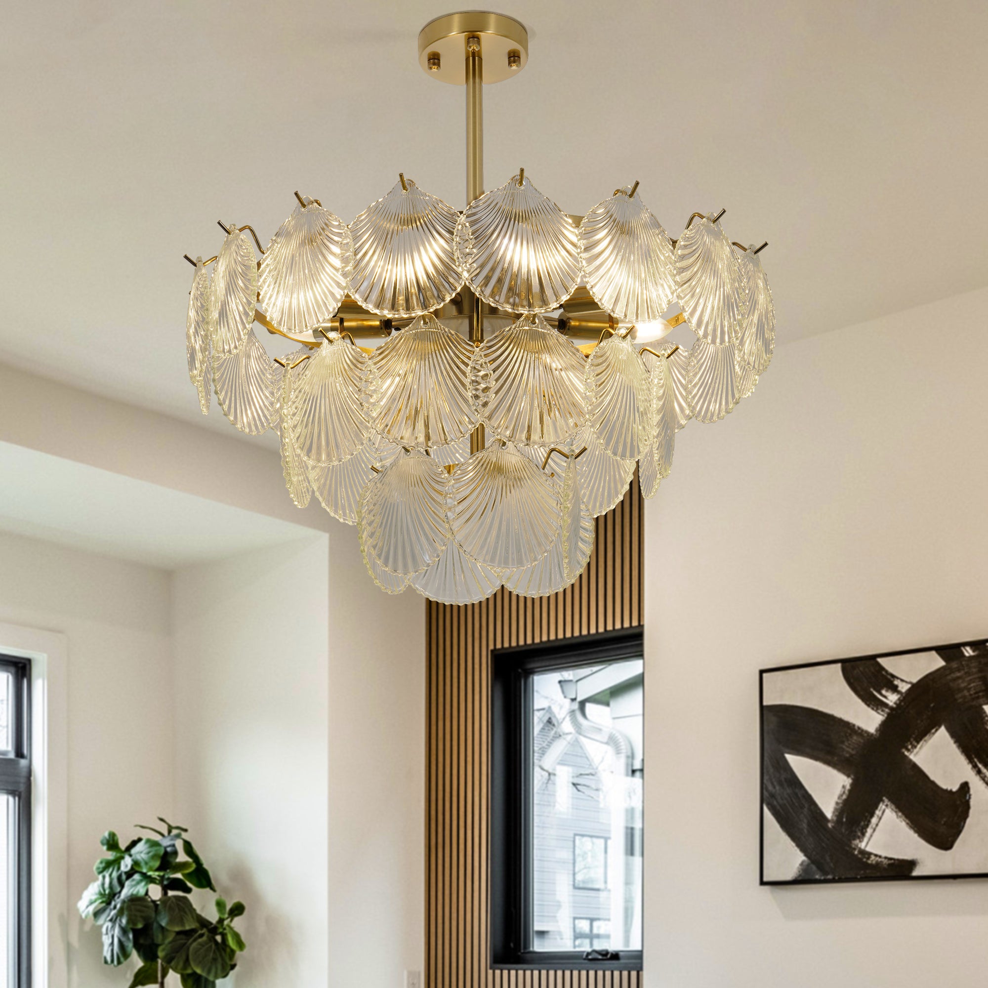 3-Layer Shell Glass Chandelier Light DS-SQ31