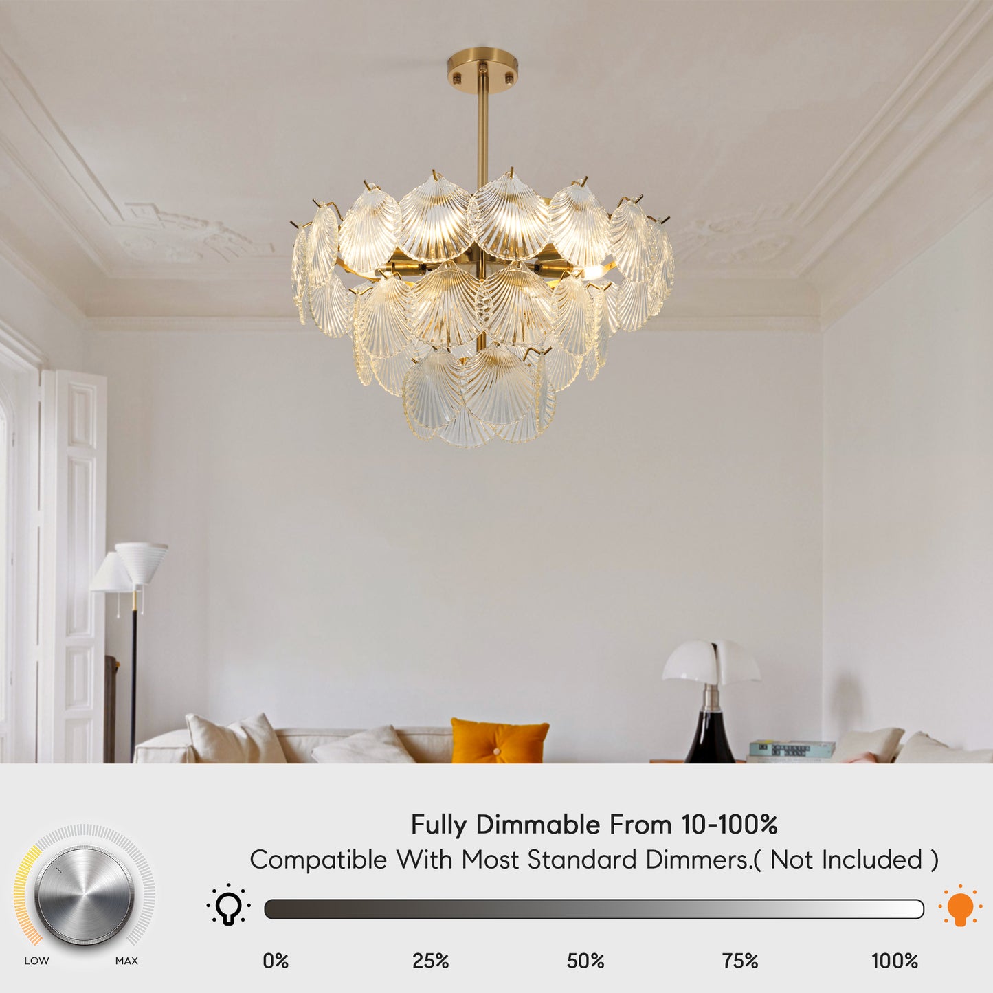 3-Layer Shell Glass Chandelier Light DS-SQ31