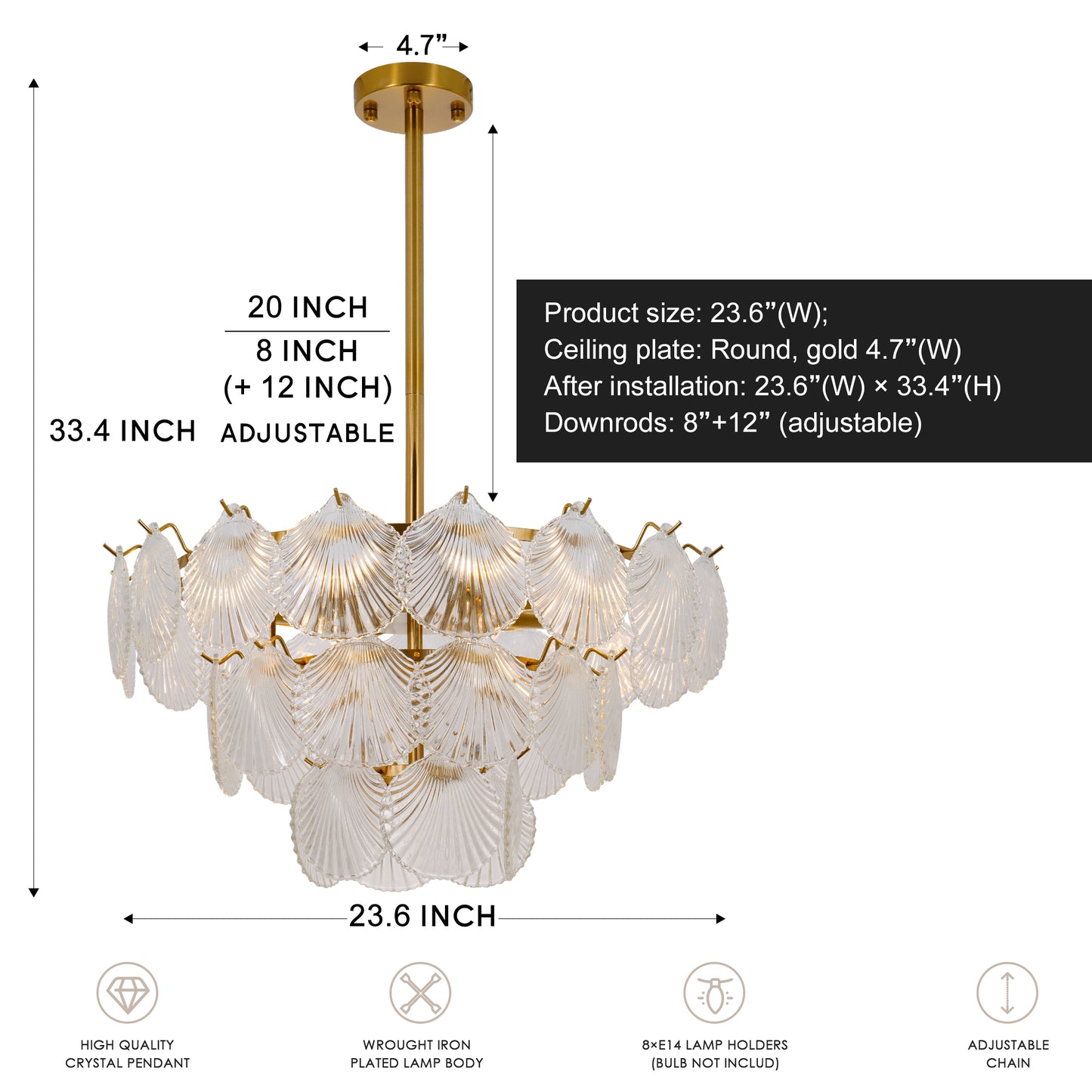 3-Layer Shell Glass Chandelier Light DS-SQ31