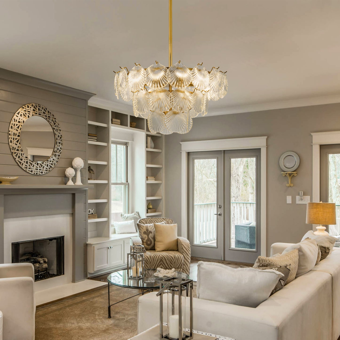 3-Layer Shell Glass Chandelier Light DS-SQ31