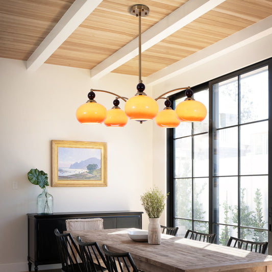 Modern Simple Style Enclosed Light Chandelier with 5 Lights, Downward Direction on Suspension Rod and Adjustable Hanging Rod, 110V-120V DS-SQ35