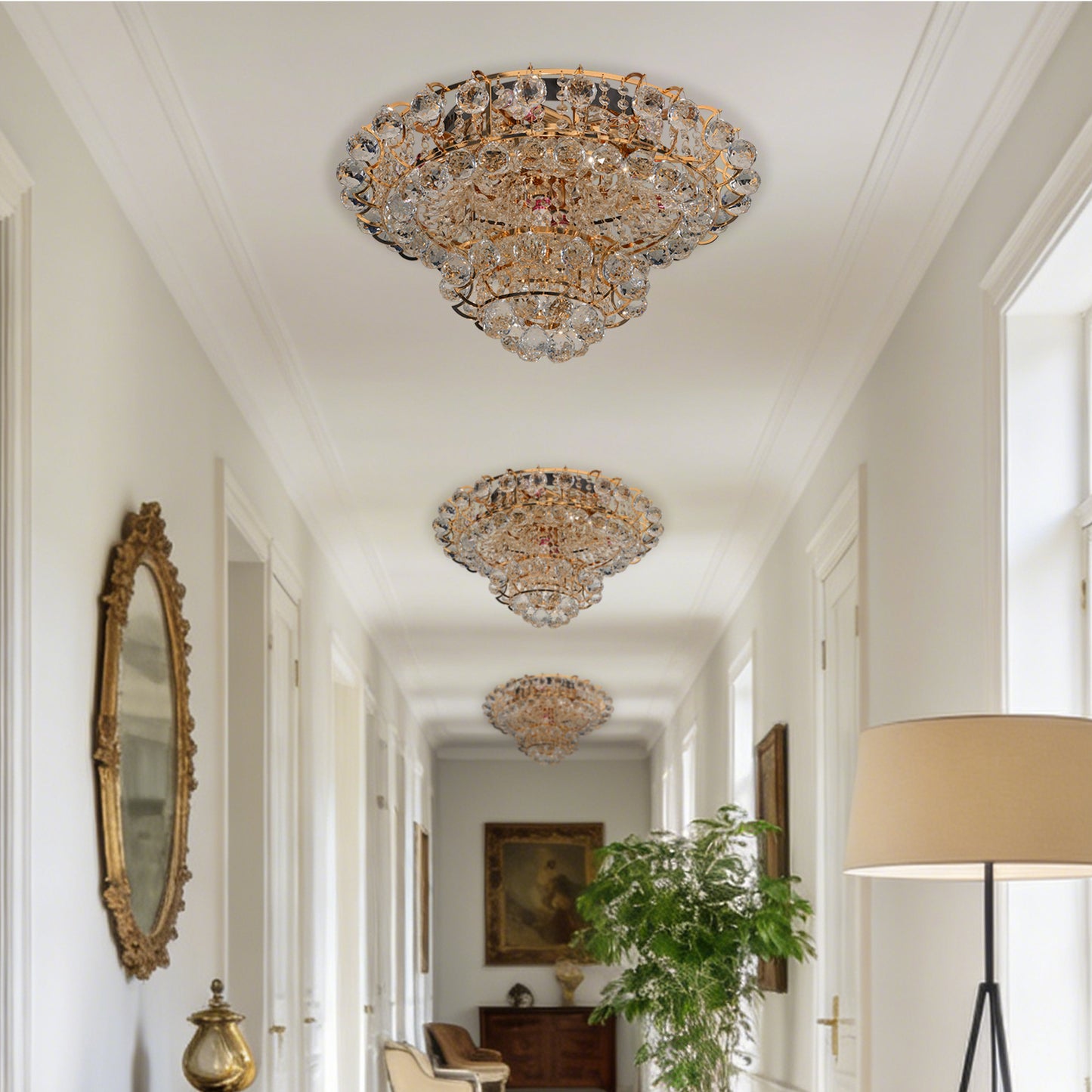 Gold Crystal Flush Mount Ceiling Light | 23.6" 8-Light 3-Color Dimmable Luxury Chandelier