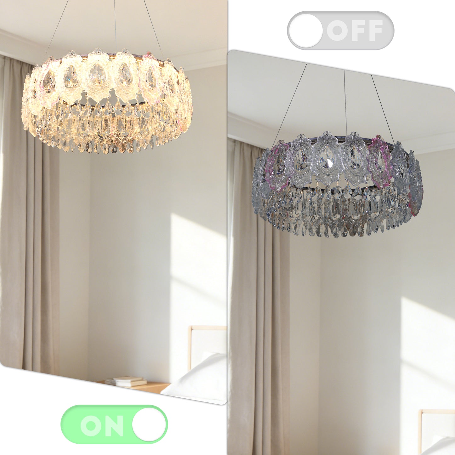 Modern Gold Crystal Chandelier | 23.6" 3-Color Dimmable LED Round Pendant Light