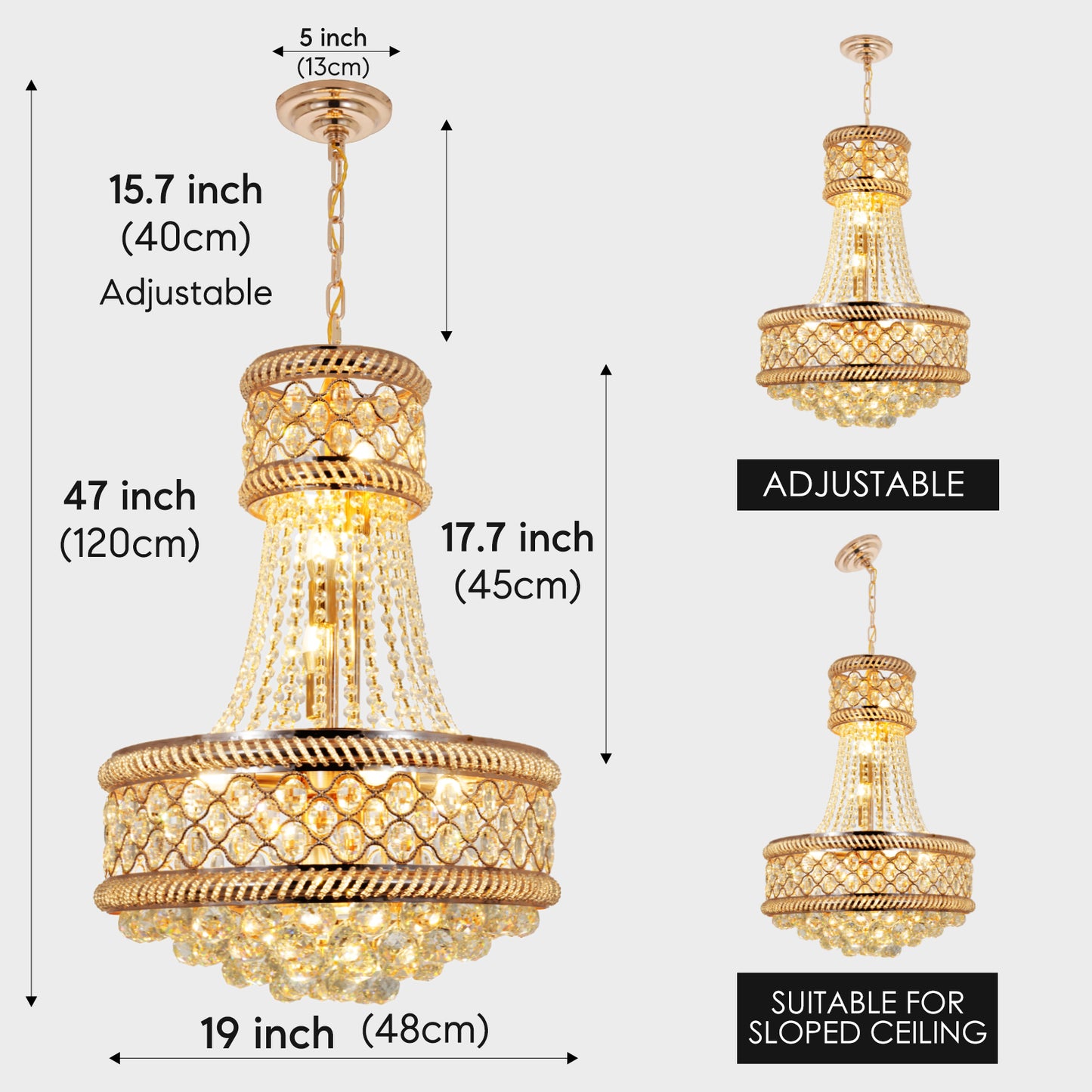 19" Gold Crystal Raindrop Pendant Light DS-SW09