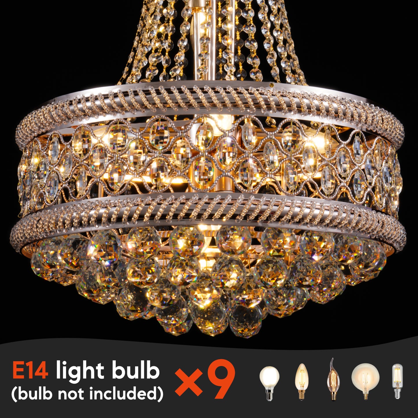 19" Gold Crystal Raindrop Pendant Light DS-SW09